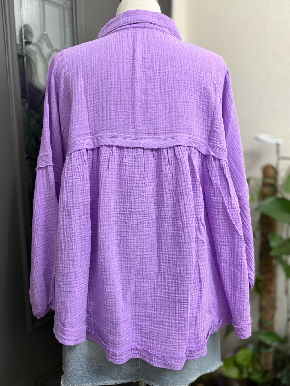 ZENANA Lilac Gauze Relaxed Fit Babydoll 100% Cotton Top - L/XL - Picture 6 of 10